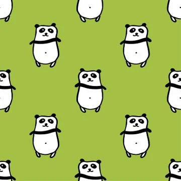 Seamless hand drawn pattern with pandas. Stock Illustration