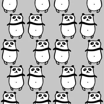 Seamless hand drawn pattern with pandas. Stock Illustration