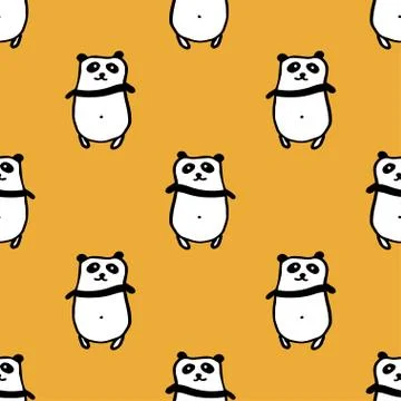 Seamless hand drawn pattern with pandas. Stock Illustration