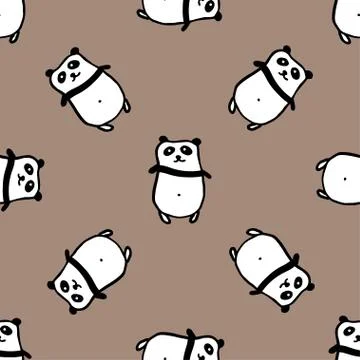 Seamless hand drawn pattern with pandas. Stock Illustration