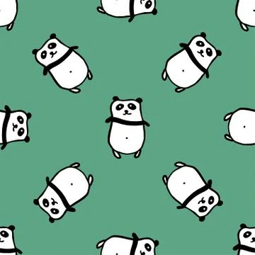 Seamless hand drawn pattern with pandas. Stock Illustration