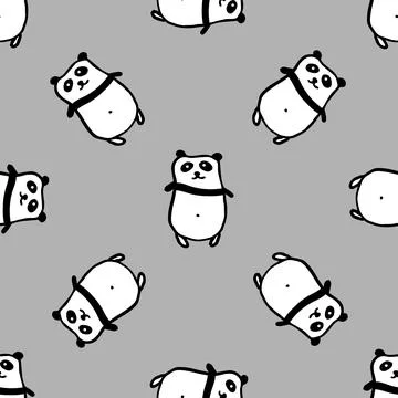 Seamless hand drawn pattern with pandas. Stock Illustration