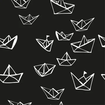 Seamless hand drawn pattern with paper boats Stock Illustration