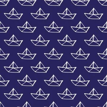 Seamless hand drawn pattern with paper boats Stock Illustration