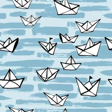 Seamless hand drawn pattern with paper boats Stock Illustration