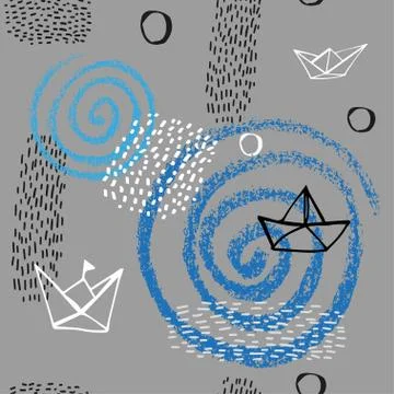 Seamless hand drawn pattern with paper boats Stock Illustration