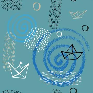 Seamless hand drawn pattern with paper boats Stock Illustration