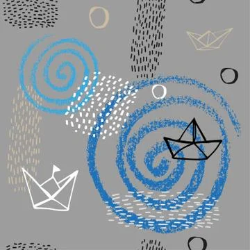 Seamless hand drawn pattern with paper boats Stock Illustration