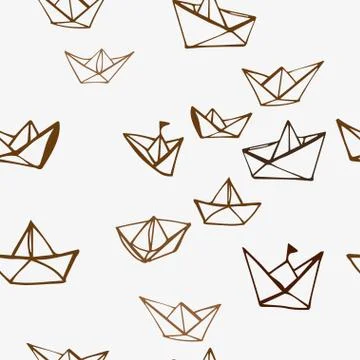 Seamless hand drawn pattern with paper boats Stock Illustration