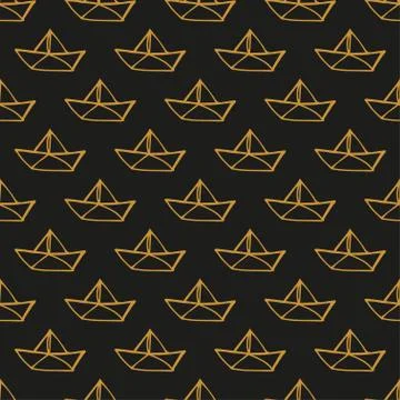 Seamless hand drawn pattern with paper boats Stock Illustration
