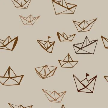 Seamless hand drawn pattern with paper boats Stock Illustration