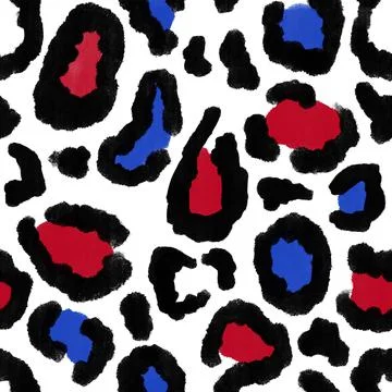 Seamless hand drawn pattern with patriotic leopard cheetah background. American Stock Illustration