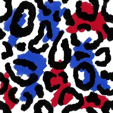 Seamless hand drawn pattern with patriotic leopard cheetah background. American Stock Illustration