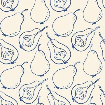 Seamless hand drawn pattern with pears in blue monochrome style. 스톡 일러스트