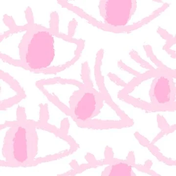 Seamless hand drawn pattern with pink evil third eye, traditional ethnic evil Stock Illustration