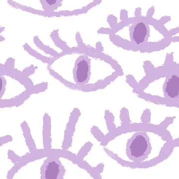 Seamless hand drawn pattern with purple evil third eye, traditional ethnic evil Stock Illustration