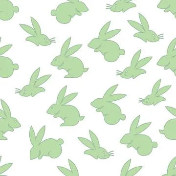 Seamless hand-drawn pattern of rabbit and bunny on a white background.Vecto.. Illustrazione stock