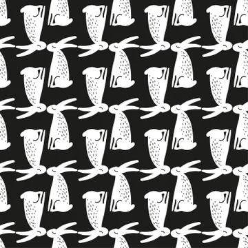 Seamless hand drawn pattern with rabbits. Stock Illustration