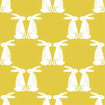 Seamless hand drawn pattern with rabbits. Stock Illustration