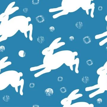 Seamless hand drawn pattern with rabbits. Stock Illustration