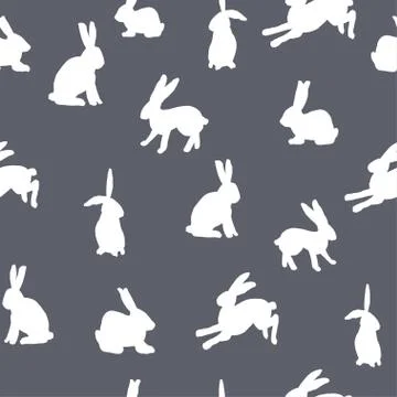 Seamless hand drawn pattern with rabbits. Stock Illustration