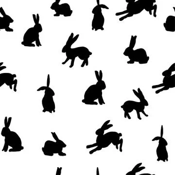 Seamless hand drawn pattern with rabbits. Stock Illustration