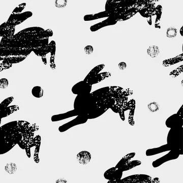 Seamless hand drawn pattern with rabbits. Illustrazione stock
