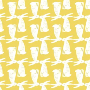 Seamless hand drawn pattern with rabbits. Stock Illustration