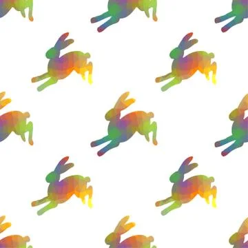 Seamless hand drawn pattern with rabbits. Stock Illustration