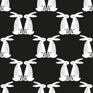 Seamless hand drawn pattern with rabbits. Stock Illustration