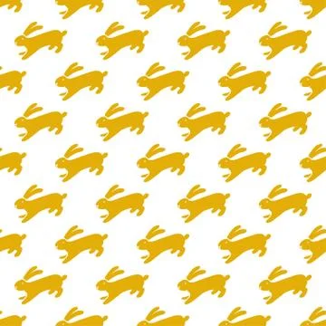 Seamless hand drawn pattern with rabbits. Stock Illustration