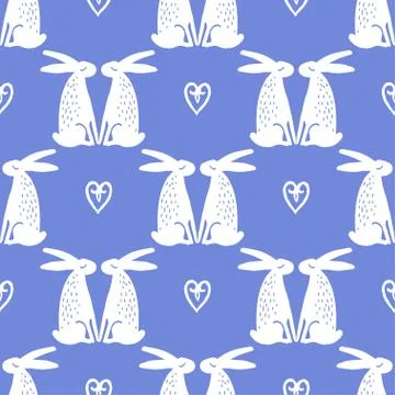 Seamless hand drawn pattern with rabbits. Stock Illustration