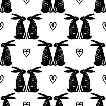Seamless hand drawn pattern with rabbits. Stock Illustration