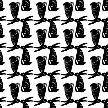 Seamless hand drawn pattern with rabbits. Illustrazione stock