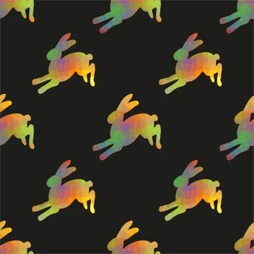 Seamless hand drawn pattern with rabbits. Stock Illustration