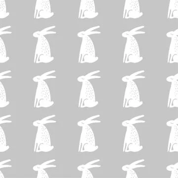 Seamless hand drawn pattern with rabbits. Stock Illustration