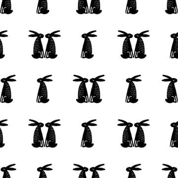 Seamless hand drawn pattern with rabbits. Stock Illustration