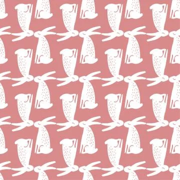 Seamless hand drawn pattern with rabbits. Stock Illustration