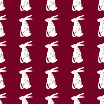 Seamless hand drawn pattern with rabbits. Stock Illustration