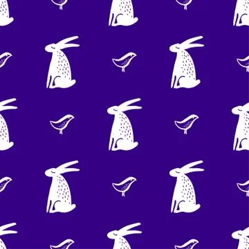 Seamless hand drawn pattern with rabbits. Stock Illustration