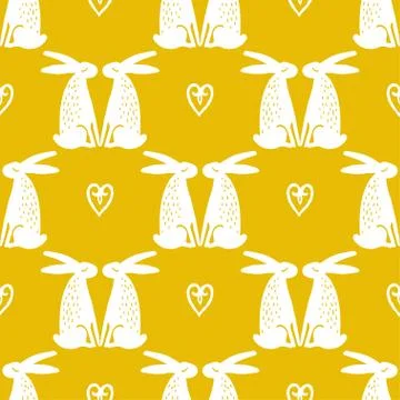 Seamless hand drawn pattern with rabbits. Stock Illustration