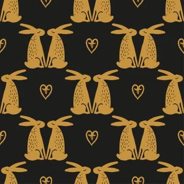 Seamless hand drawn pattern with rabbits. Stock Illustration