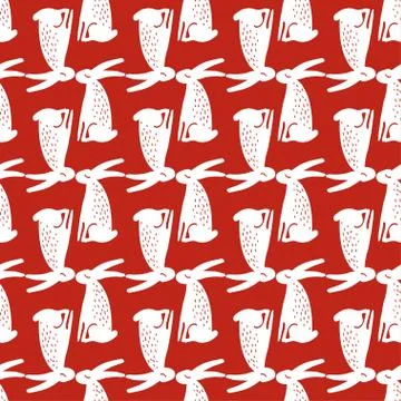 Seamless hand drawn pattern with rabbits. Stock Illustration