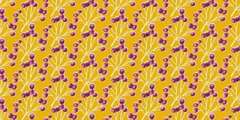Seamless hand drawn pattern. Sketched twigs and berries print in soft colors  Stock Illustration
