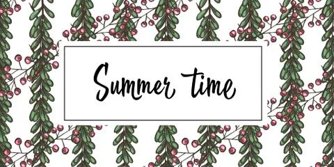 Seamless hand drawn pattern. Sketched leaves and berries print in soft colors Stock Illustration