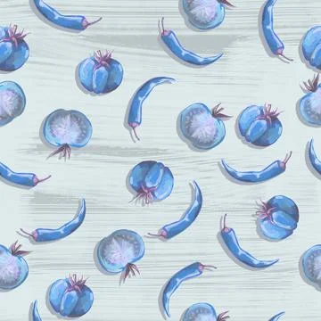 Seamless hand drawn pattern with tomatoes, slices, halves and cherry tomatoes Stock Illustration