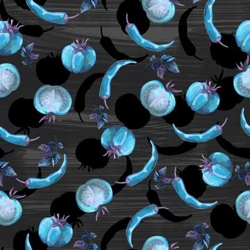 Seamless hand drawn pattern with tomatoes, slices, halves and cherry tomatoes Stock Illustration