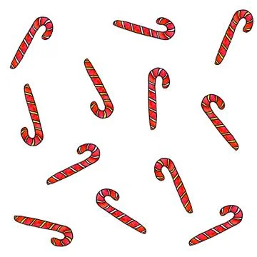 Seamless hand drawn pattern with watercolor candy cane, sweets, lollipop. New Stock Illustration