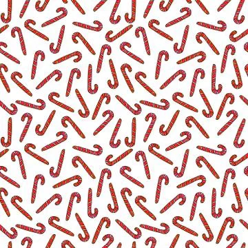 Seamless hand drawn pattern with watercolor candy cane, sweets, lollipop. Stock Illustration