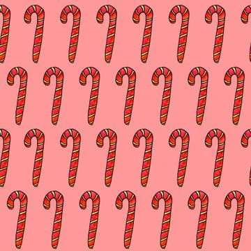 Seamless hand drawn pattern with watercolor candy cane, sweets, lollipop. New 스톡 일러스트